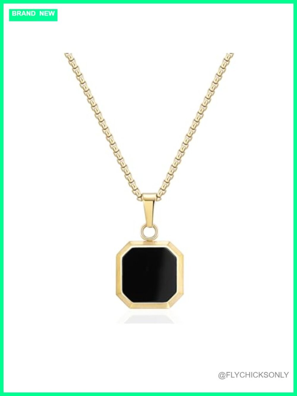14k Gold Plated Stainless Steel Black Onyx Pendant Necklace Box Chain